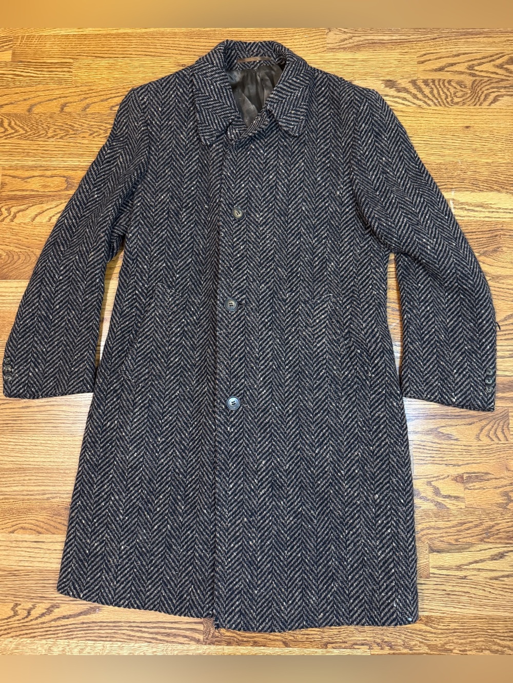 Gorgeous Vtg Manford Genuine Irish Tweed Overcoat Size 40 Brown Herringbone Wool